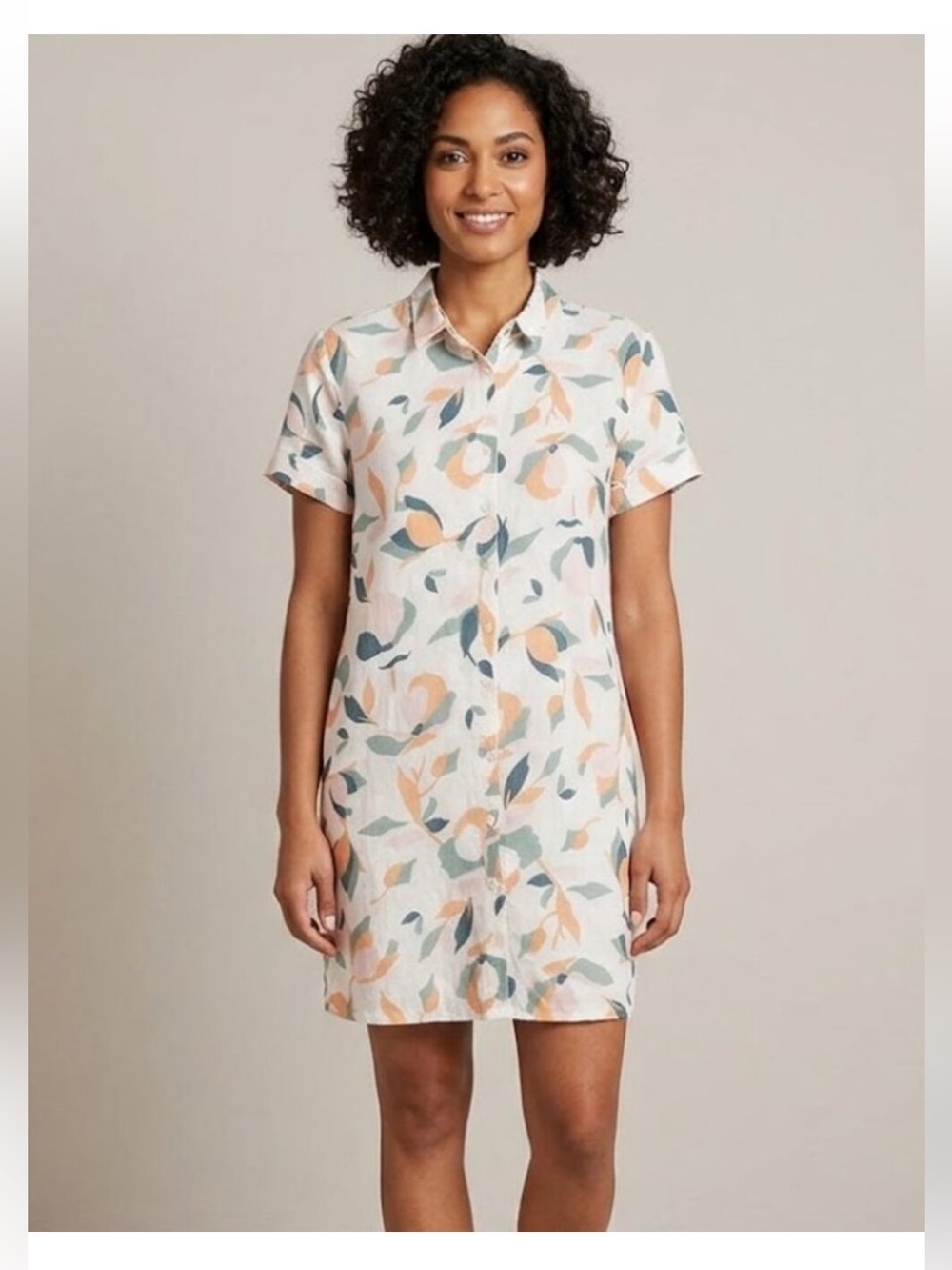 Rachel Zoe Pink Floral Linen Button-Up with Teal and Coral Accents